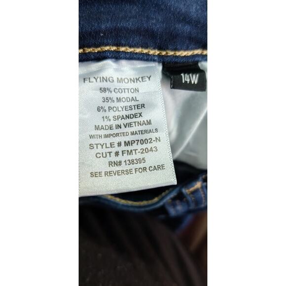Flying Monkey Platinum Jeans Size 14W Dark Wash Blue Whiskered High Rise - Picture 4 of 5